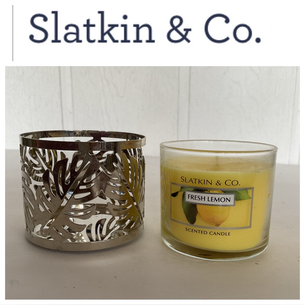 Bath & Body Works Slatkin and Company Fresh Lemon Candle and holder NWT